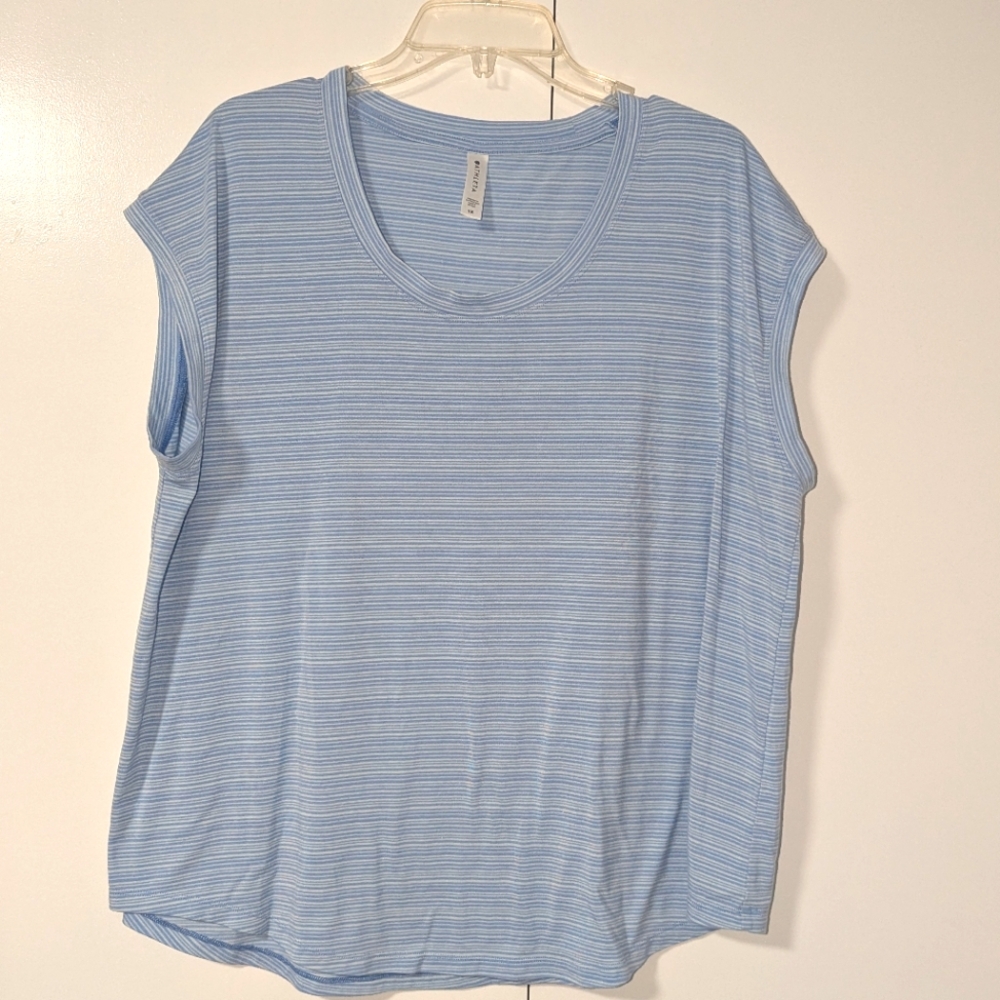 Athleta Light Blue Striped Short Sleeve Tee Athletic Workout Plus Size 1X